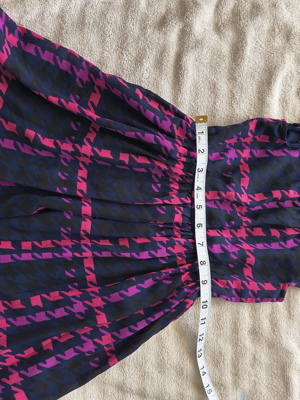 Girls Navy and Hot Pink Patterned Houndstooth Dress